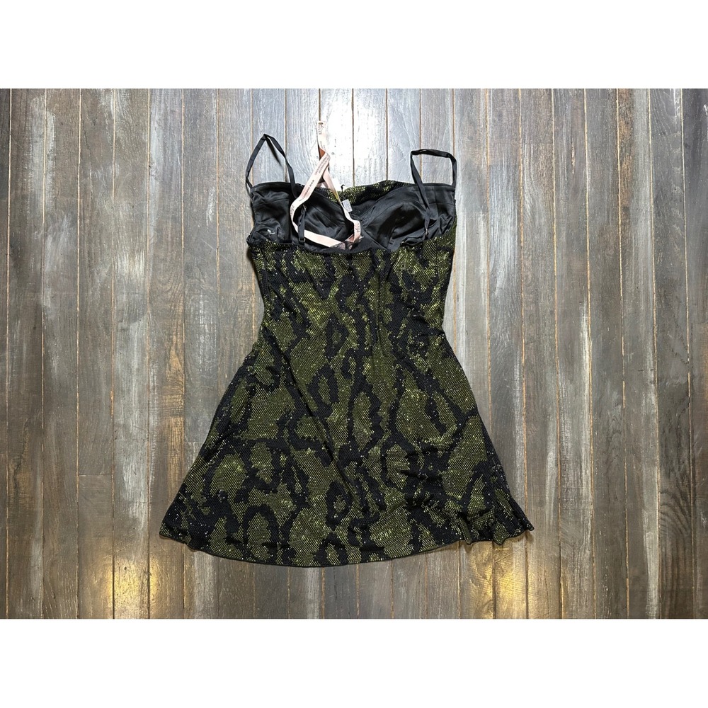 Oh Polly Green Snake Print Sequin Mini Dress Bustier Adjustable Straps - Picture 4 of 6